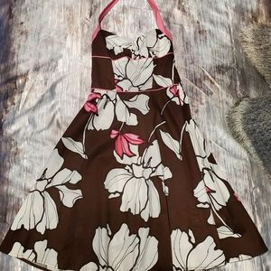 Pretty Pink and Brown Halter Summer Dress